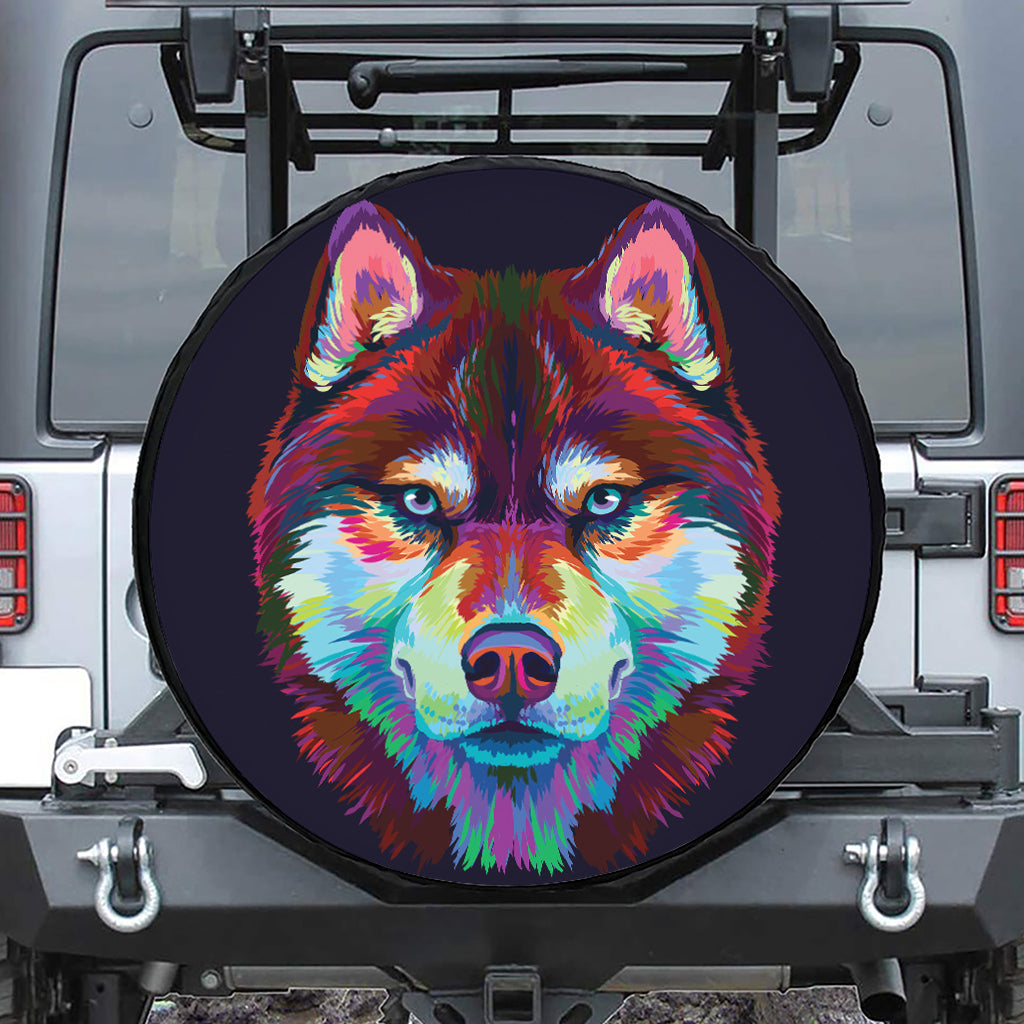 Colorful Siberian Husky Print Tire Cover