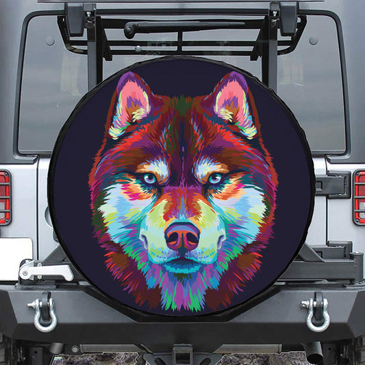Colorful Siberian Husky Print Tire Cover