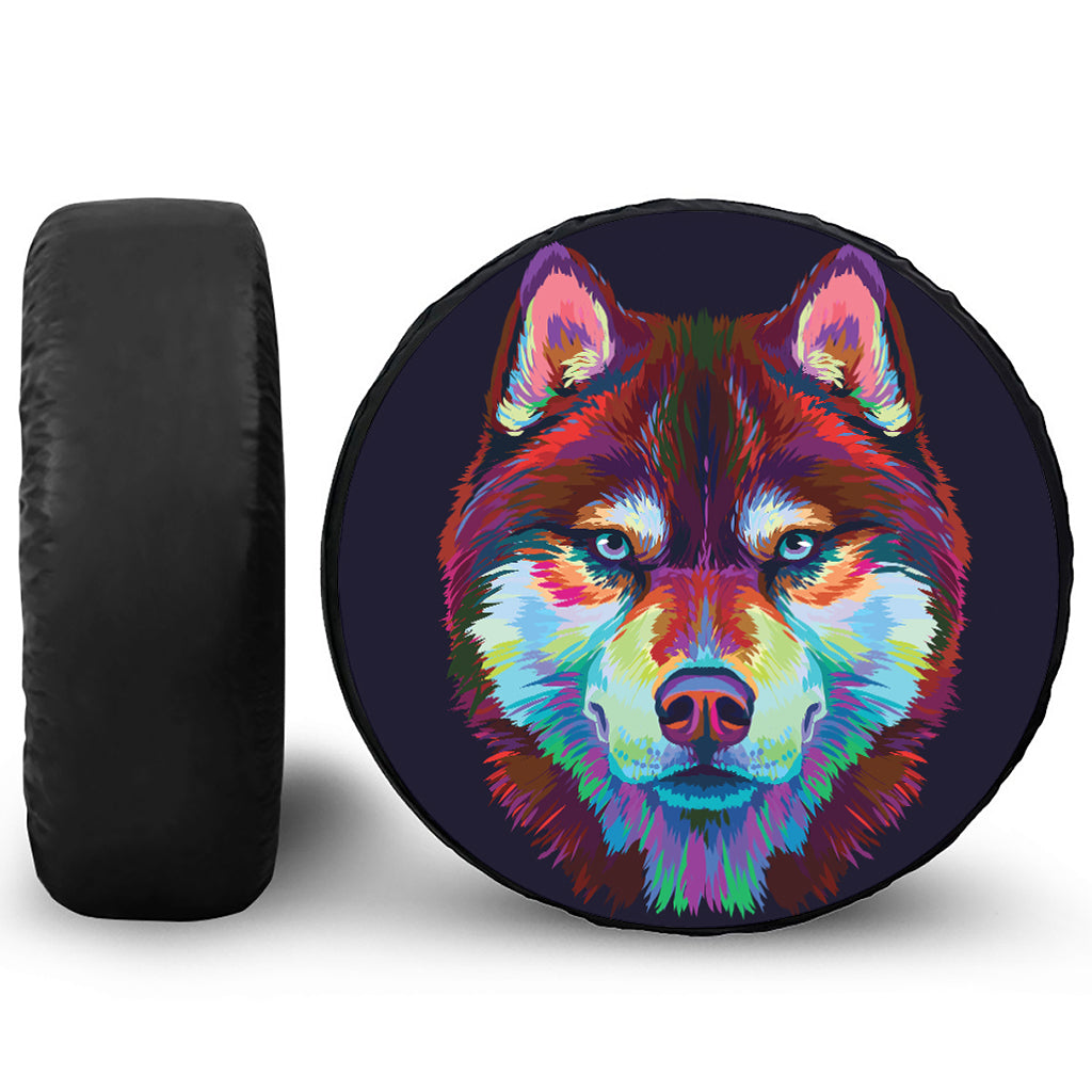 Colorful Siberian Husky Print Tire Cover