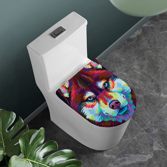 Colorful Siberian Husky Print Toilet Lid Cover
