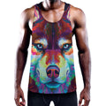 Colorful Siberian Husky Print Men's Workout Tank Top