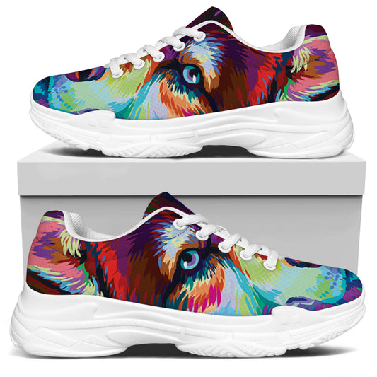 Colorful Siberian Husky Print White Chunky Shoes