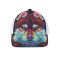 Colorful Siberian Husky Print White Mesh Trucker Hat