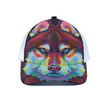 Colorful Siberian Husky Print White Mesh Trucker Cap