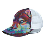 Colorful Siberian Husky Print White Mesh Trucker Cap