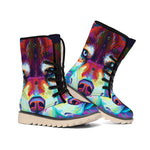 Colorful Siberian Husky Print Winter Boots