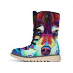 Colorful Siberian Husky Print Winter Boots