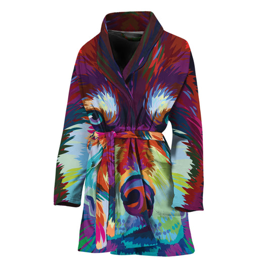 Colorful Siberian Husky Print Women's Bathrobe