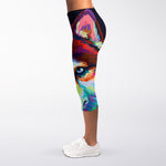 Colorful Siberian Husky Print Women's Capri Leggings
