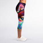 Colorful Siberian Husky Print Women's Capri Leggings