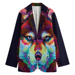 Colorful Siberian Husky Print Women's Cotton Blazer