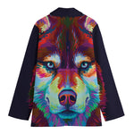 Colorful Siberian Husky Print Women's Cotton Blazer