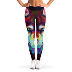 Colorful Siberian Husky Print Women's Leggings