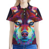 Colorful Siberian Husky Print Women's Polo Shirt