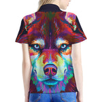Colorful Siberian Husky Print Women's Polo Shirt