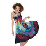 Colorful Siberian Husky Print Women's Sleeveless Dress