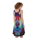 Colorful Siberian Husky Print Women's Sleeveless Dress