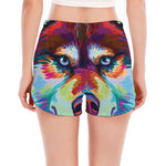 Colorful Siberian Husky Print Women's Split Running Shorts
