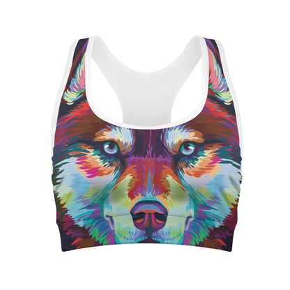 Colorful Siberian Husky Print Women's Sports Bra