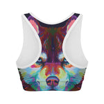 Colorful Siberian Husky Print Women's Sports Bra