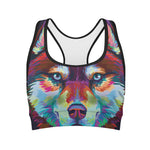 Colorful Siberian Husky Print Women's Sports Bra