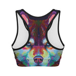 Colorful Siberian Husky Print Women's Sports Bra