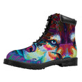 Colorful Siberian Husky Print Padded Collar Lace Up Boots