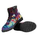 Colorful Siberian Husky Print Work Boots