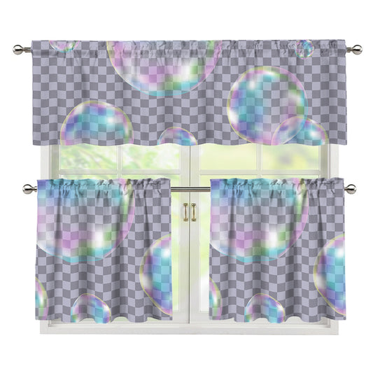 Colorful Soap Bubble Print 3 Piece Kitchen Curtains