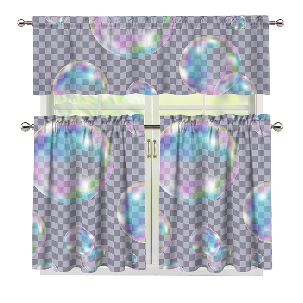 Colorful Soap Bubble Print 3 Piece Kitchen Curtains