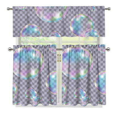 Colorful Soap Bubble Print 3 Piece Kitchen Curtains