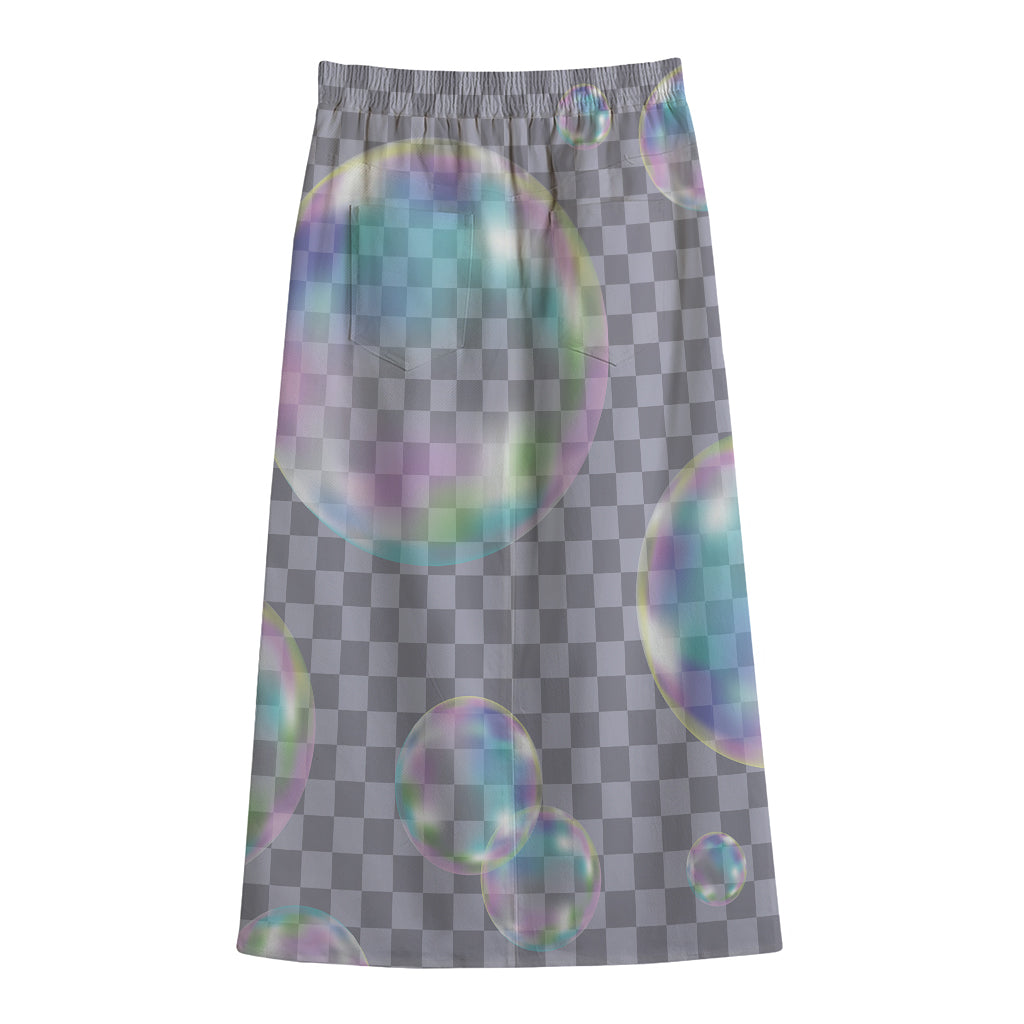 Colorful Soap Bubble Print Cotton Front Slit Maxi Skirt