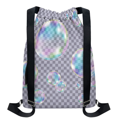 Colorful Soap Bubble Print Drawstring Backpack