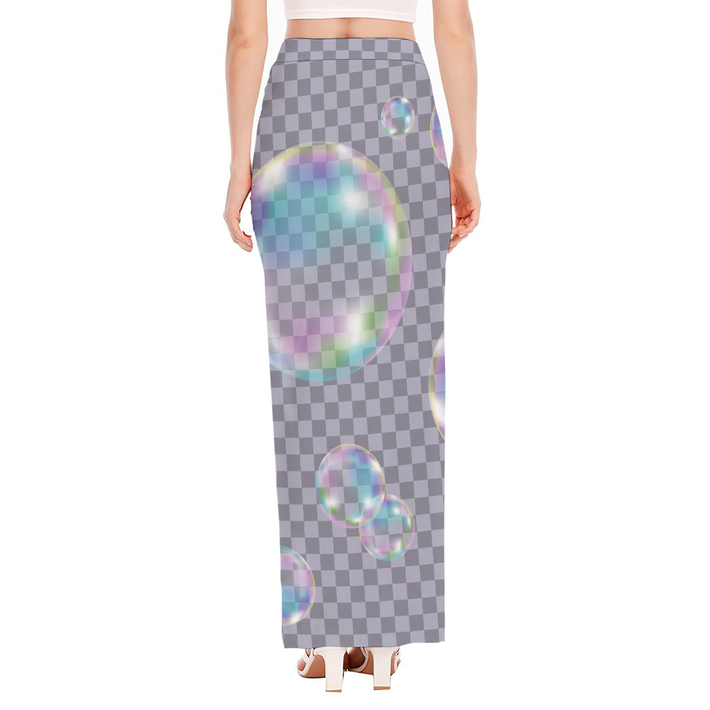 Colorful Soap Bubble Print High Slit Maxi Skirt