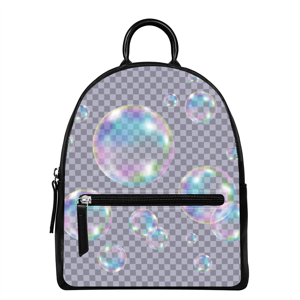 Colorful Soap Bubble Print Leather Backpack