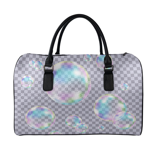Colorful Soap Bubble Print Leather Duffle Bag