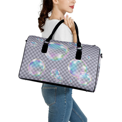 Colorful Soap Bubble Print Leather Duffle Bag
