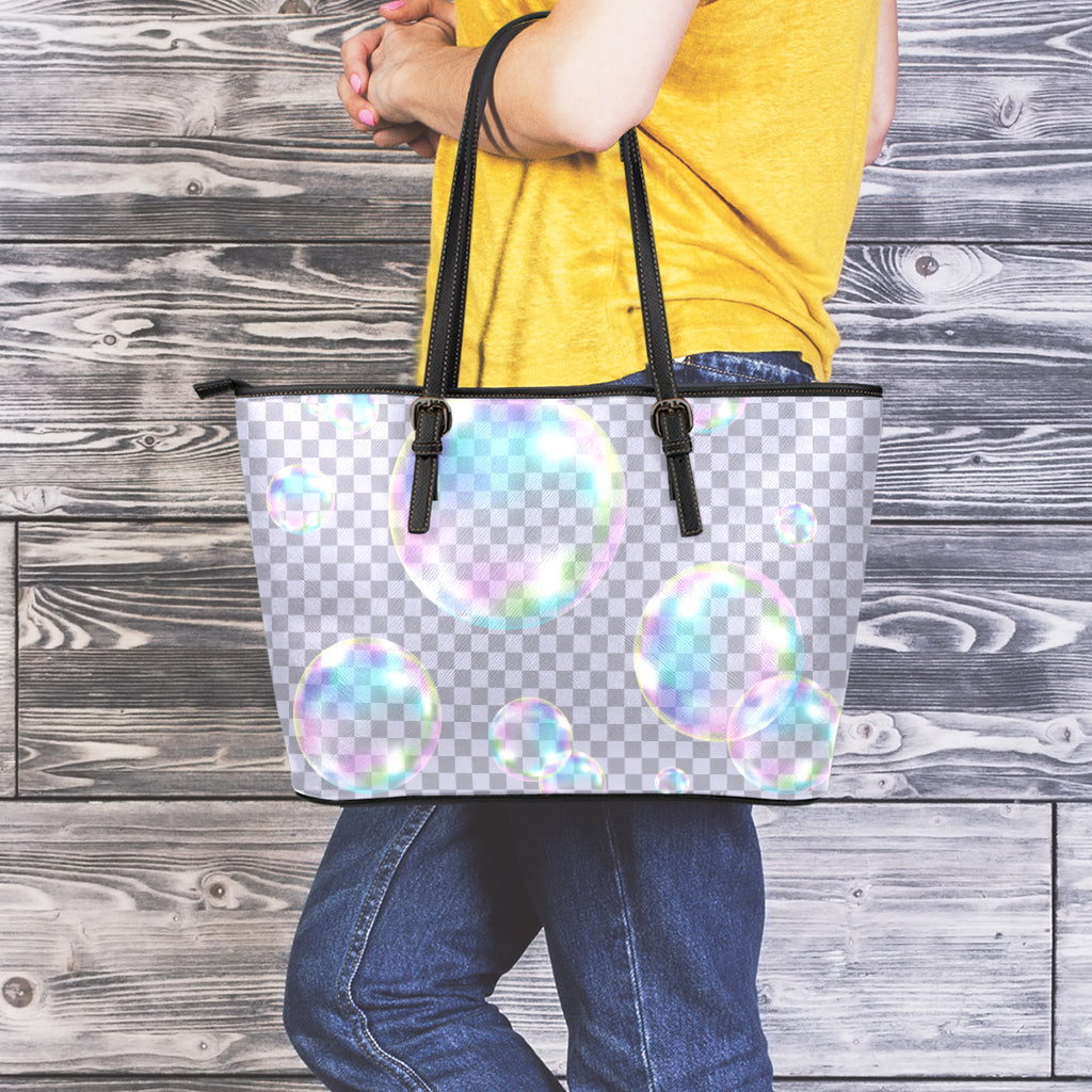 Colorful Soap Bubble Print Leather Tote Bag