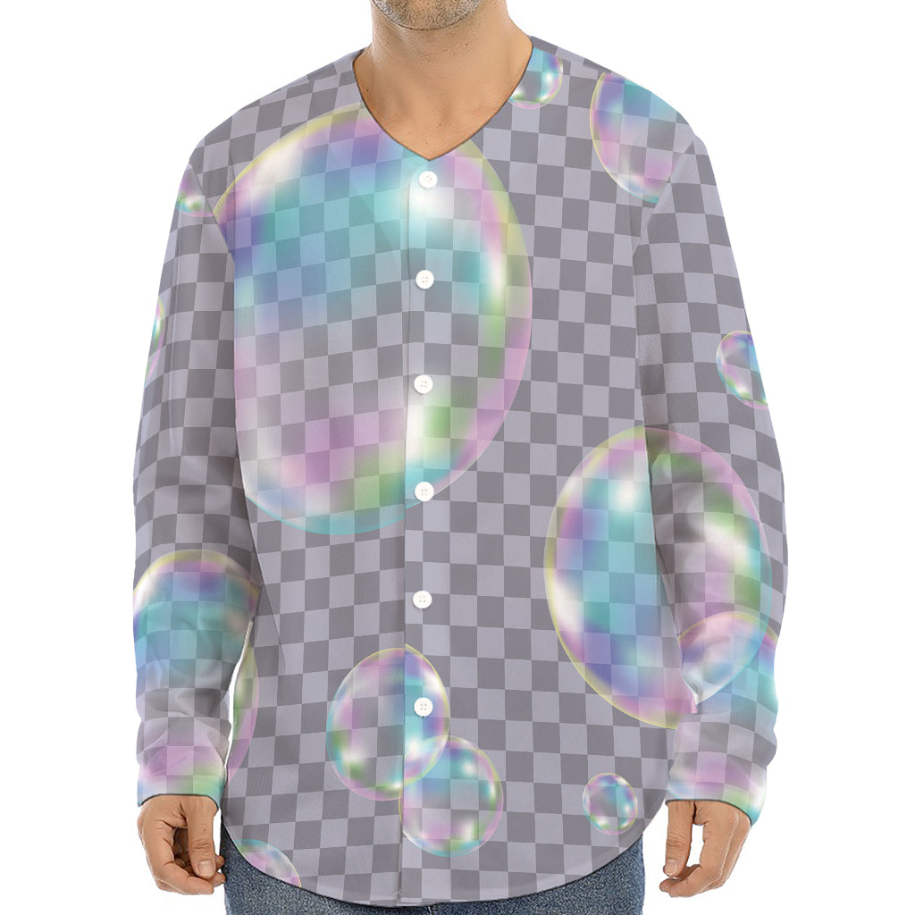 Colorful Soap Bubble Print Long Sleeve Baseball Jersey