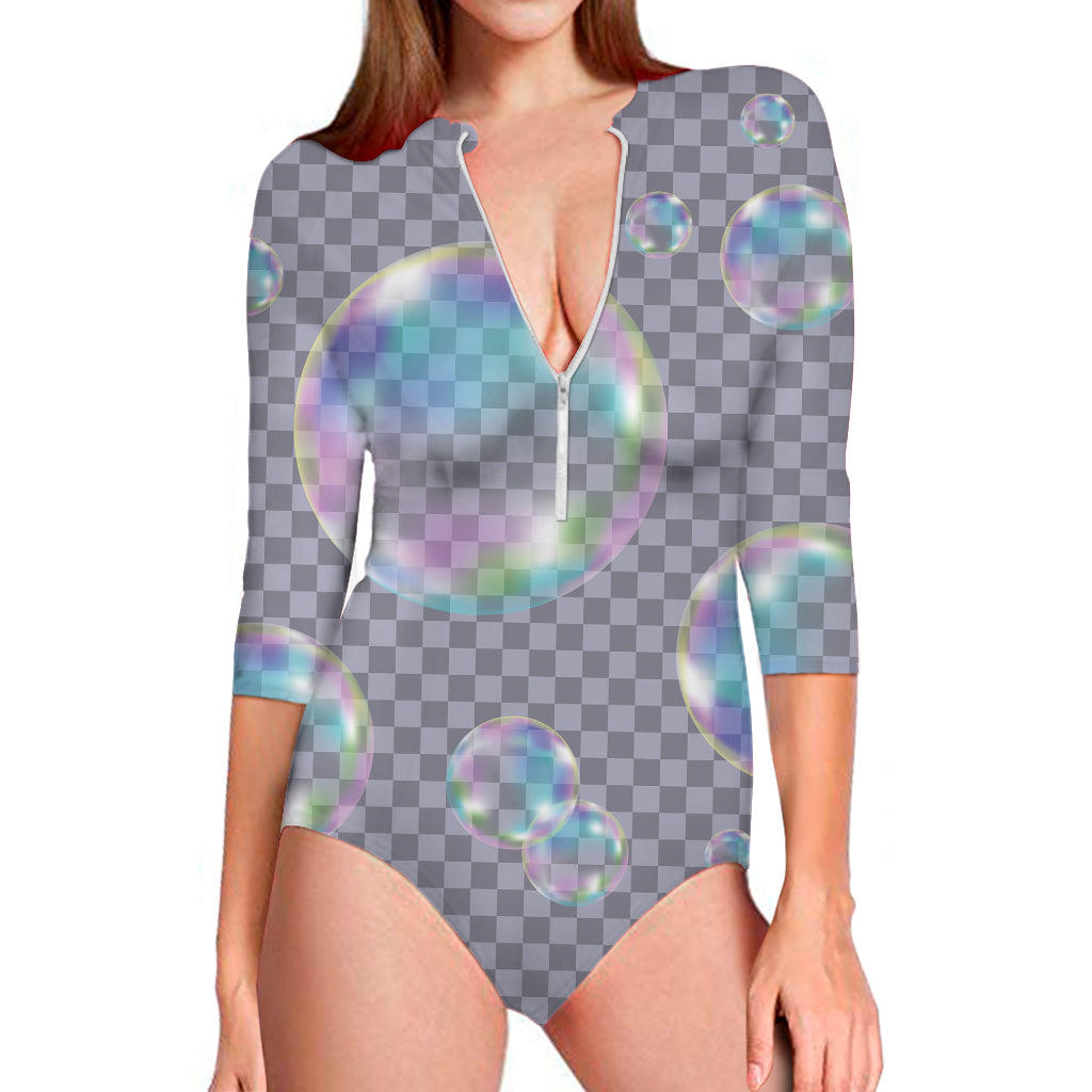 Colorful Soap Bubble Print Long Sleeve Swimsuit