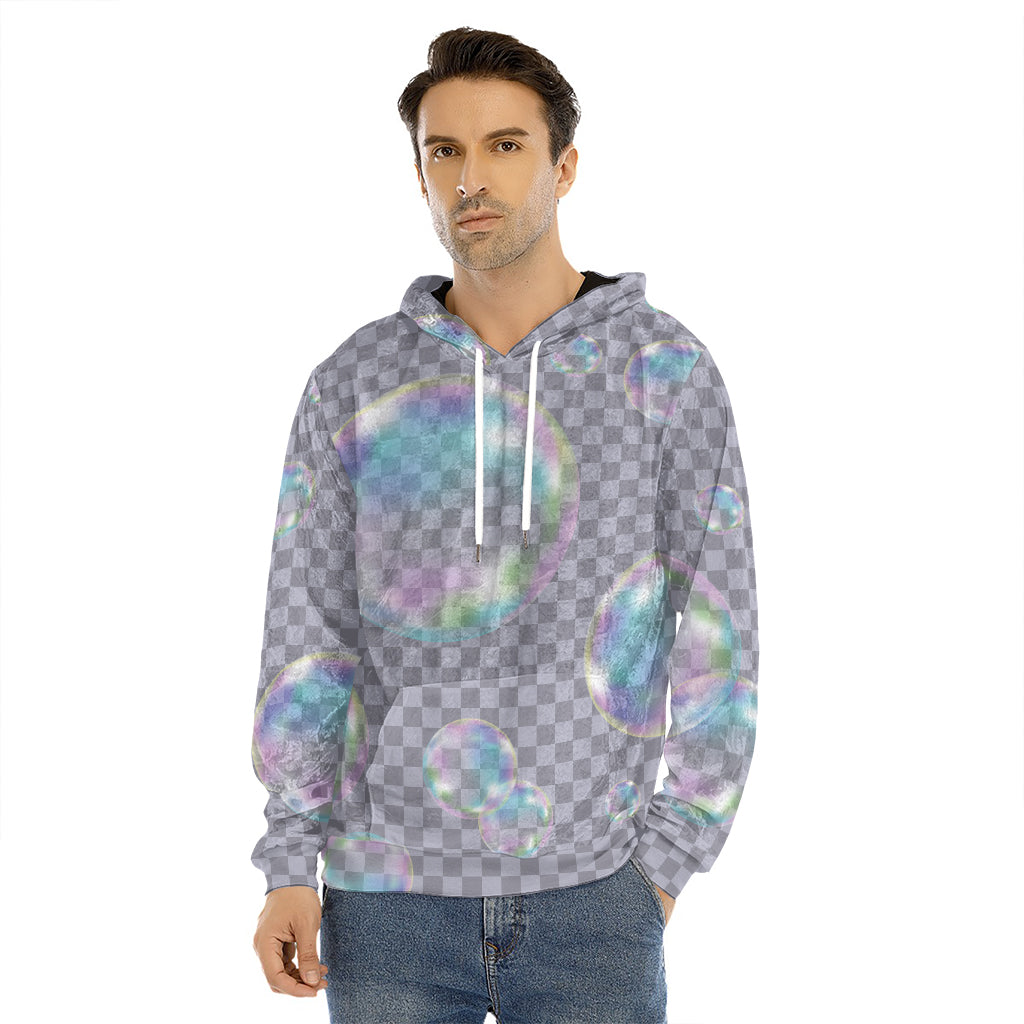 Colorful Soap Bubble Print Men's Velvet Pullover Hoodie