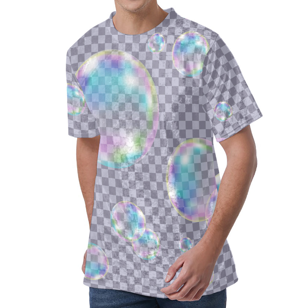 Colorful Soap Bubble Print Men's Velvet T-Shirt