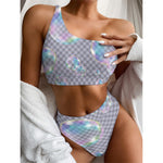 Colorful Soap Bubble Print One Shoulder Bikini Top