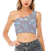 Colorful Soap Bubble Print One Shoulder Crop Top