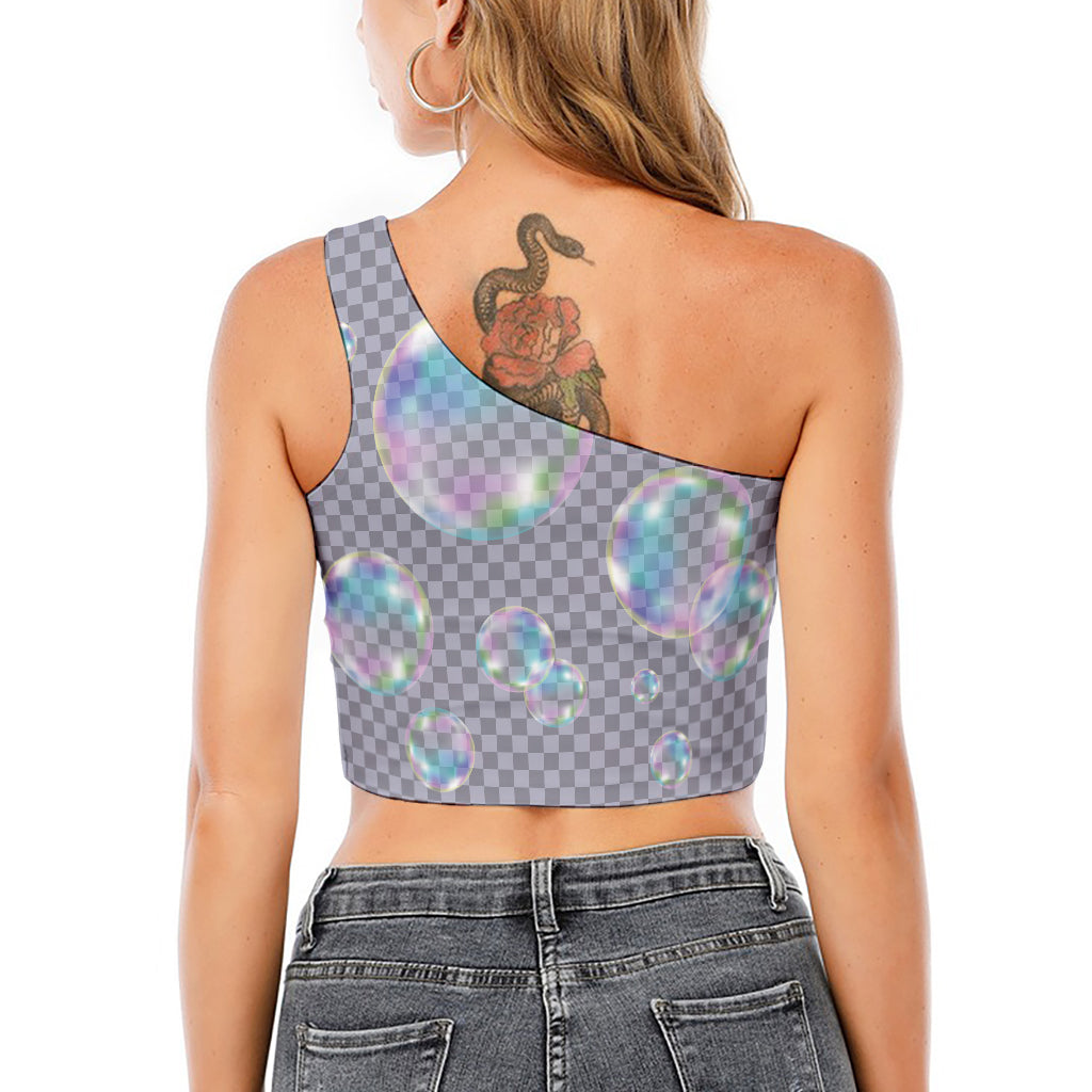 Colorful Soap Bubble Print One Shoulder Crop Top