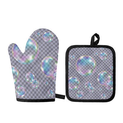 Colorful Soap Bubble Print Oven Mitt And Pot Holder Set