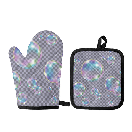 Colorful Soap Bubble Print Oven Mitt And Pot Holder Set