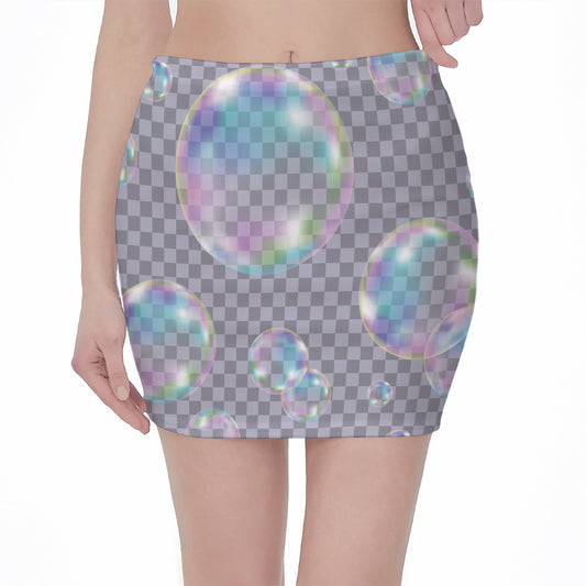 Colorful Soap Bubble Print Pencil Mini Skirt
