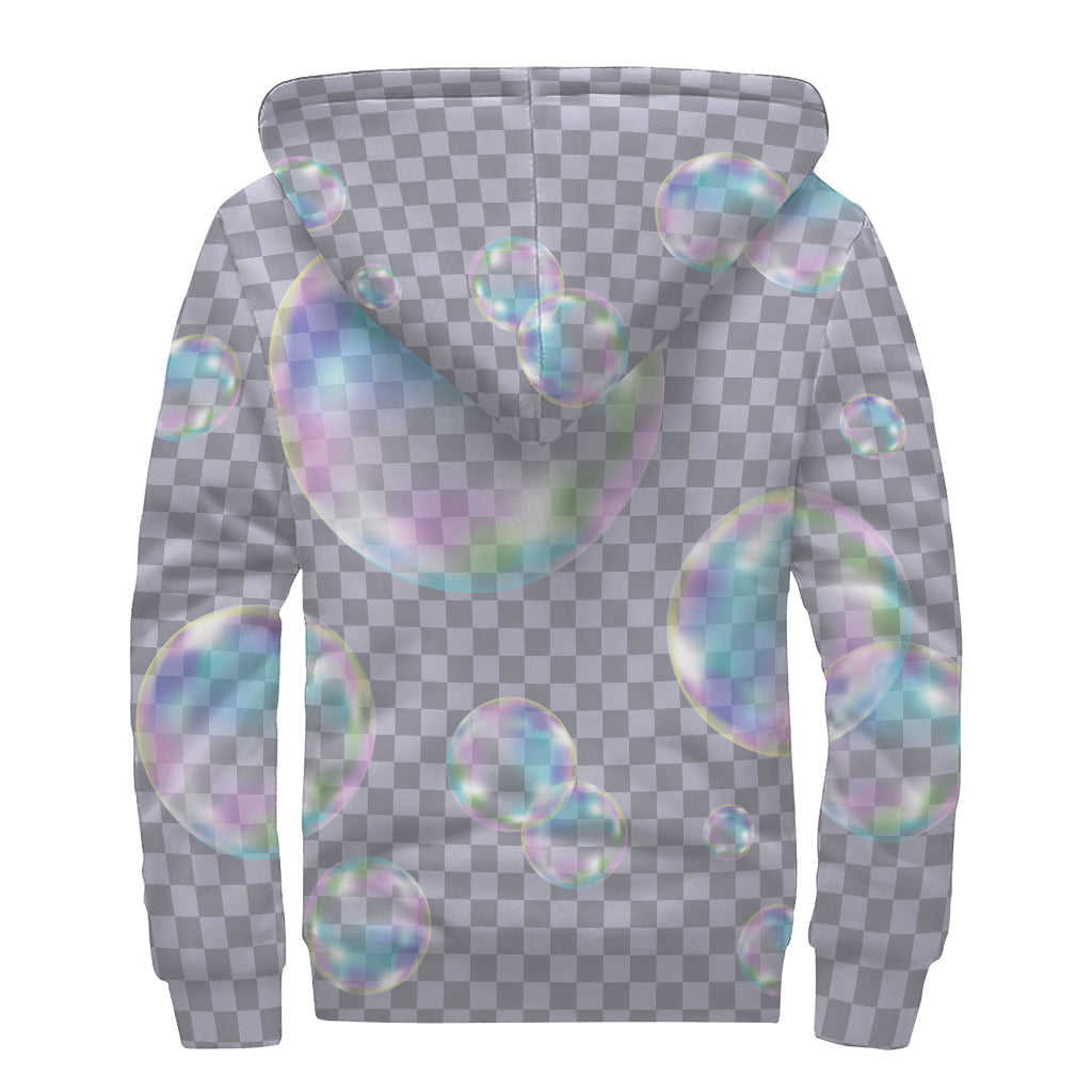 Colorful Soap Bubble Print Sherpa Lined Zip Up Hoodie