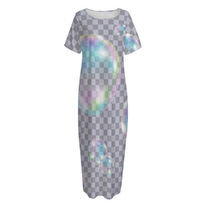 Colorful Soap Bubble Print Short Sleeve Long Nightdress